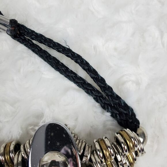 Chunky Metal Disc Link Necklace Silver Black - Picture 5 of 10